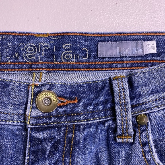 Y2K Levi's SilverTab Jeans 34x34 (35x33) Mens Loose Medium Wash Whiskering Skate - Picture 7 of 8